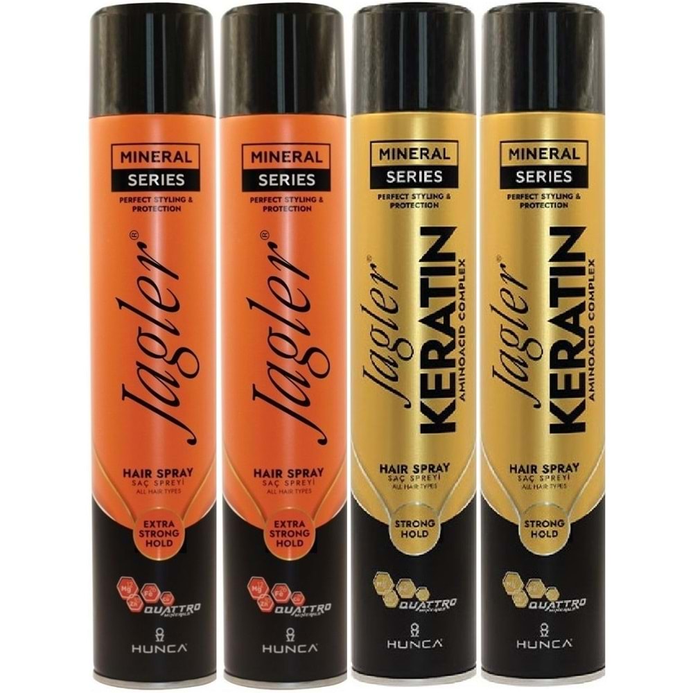 Jagler Saç Spreyi 400ML Extra Strong Hold Ekstra Güçlü Tutuş & Minarelli Ekstra Sert (Karma 4Lü Set)