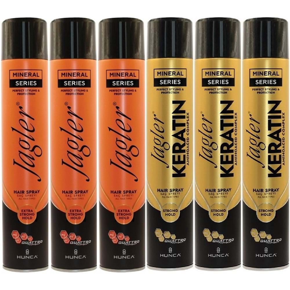 Jagler Saç Spreyi 400ML Extra Strong Hold Ekstra Güçlü Tutuş & Minarelli Ekstra Sert (Karma 6Lı Set)