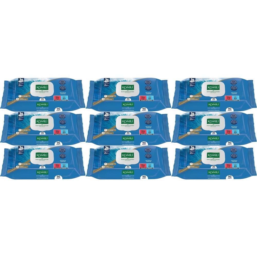 Komili Islak Havlu Mendil 90 Yaprak Okyanus Esintisi (9 Lu Set) Pratik Kapaklı (810 Yaprak)