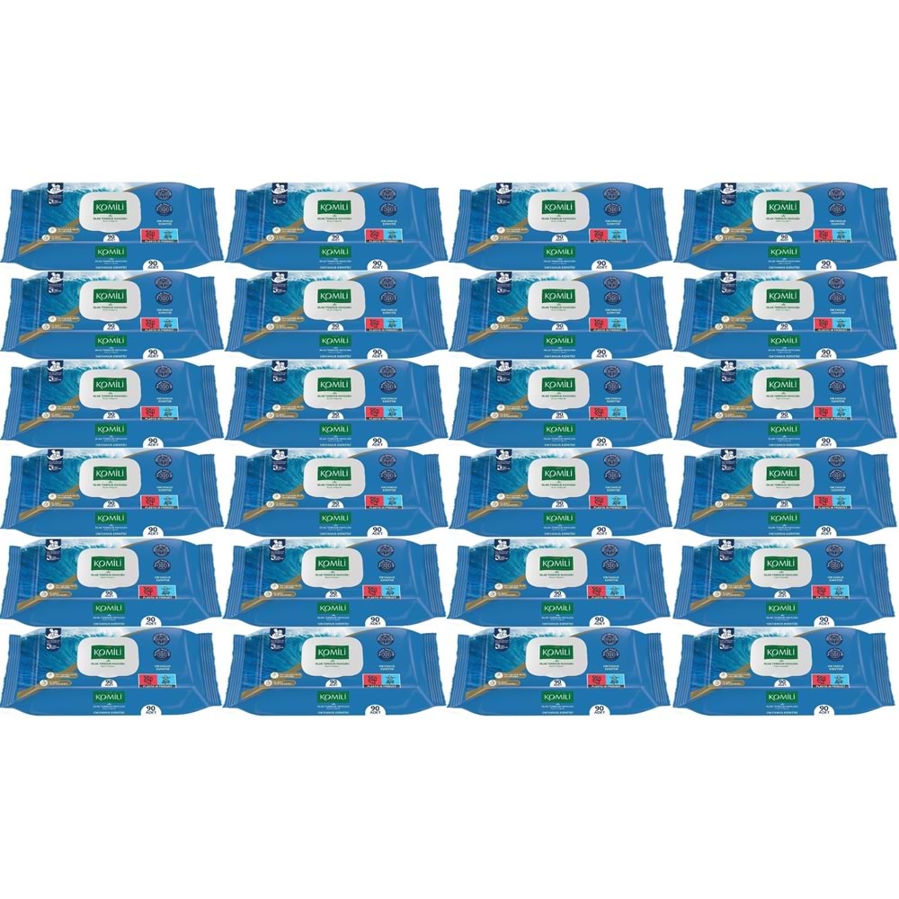 Komili Islak Havlu Mendil 90 Yaprak Okyanus Esintisi (24 Lü Set) Pratik Kapaklı (2160 Yaprak)