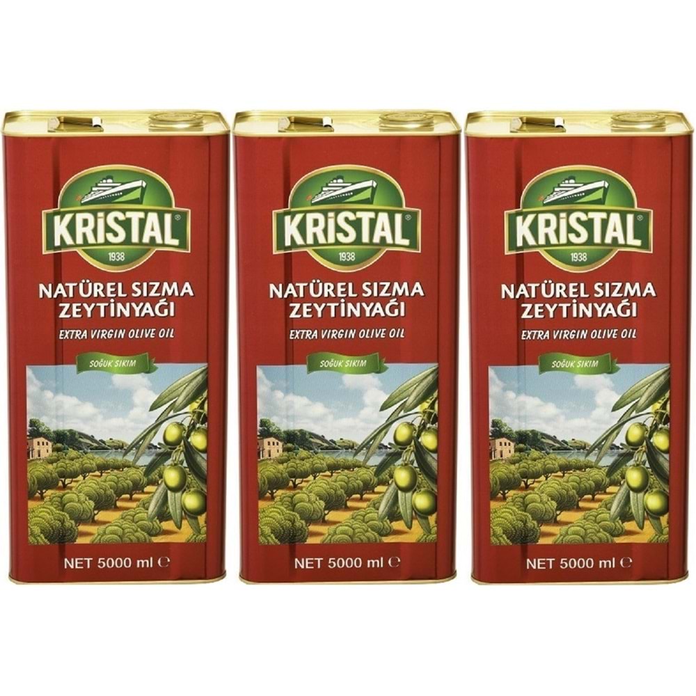 Kristal Zeytinyağı 15LT Natürel Sızma Soğuk Sıkım (Teneke) (3PK*5LT)