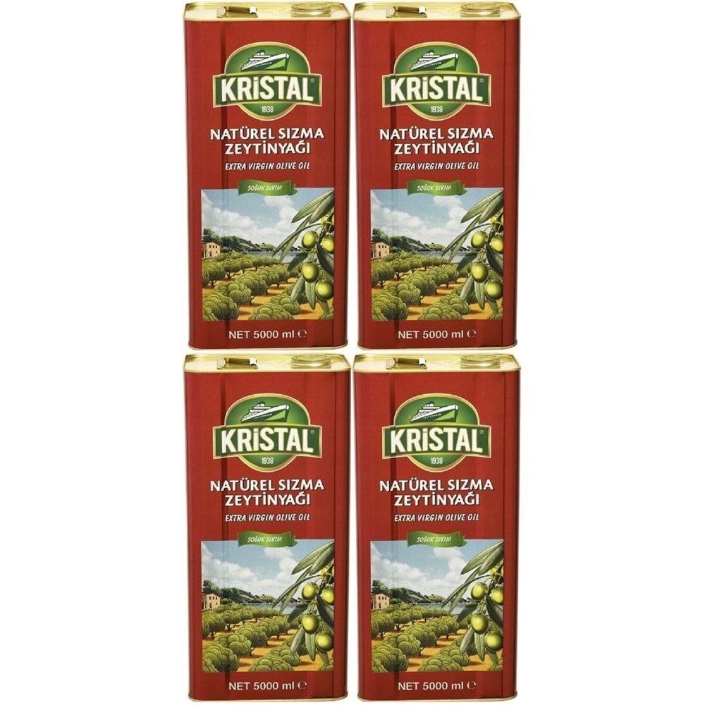 Kristal Zeytinyağı 20LT Natürel Sızma Soğuk Sıkım (Teneke) (4PK*5LT)