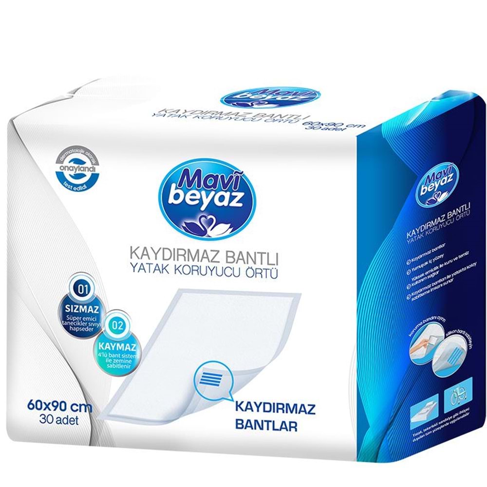 Mavi Beyaz Hasta Alt Açma Yatak Koruyucu Örtü 60*90CM 150 Adet (5PK*30) Kaydırmaz Bantlı