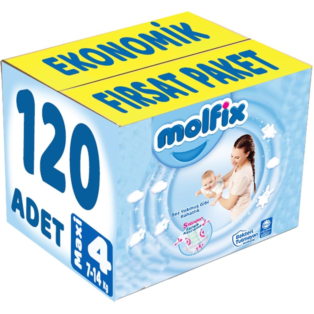 Molfix Bebek Bezi 4 Beden 7-14 KG Maxi 124 Adet Ekonomik Fırsat Pk
