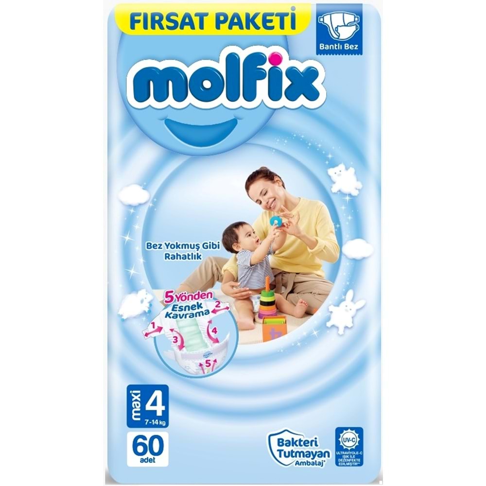 Molfix Bebek Bezi 4 Beden 7-14 KG Maxi 186 Adet Aylık Fırsat Pk