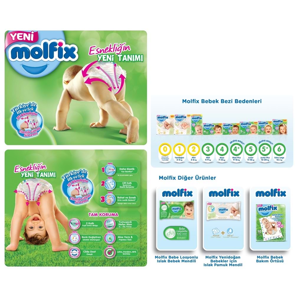 Molfix Bebek Bezi Beden:4+ (9-20Kg) Maxi Plus 156 Adet Aylık Fırsat Pk + 9 Adet Islak Havlu