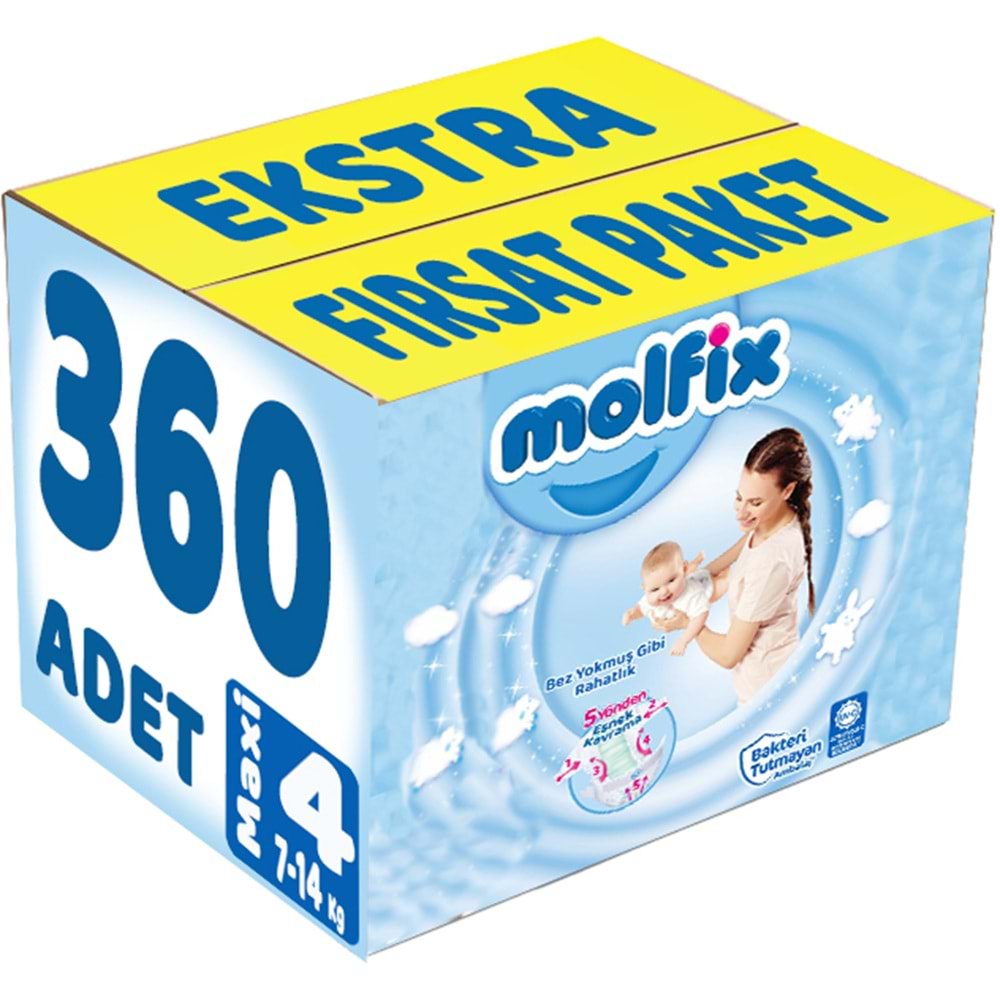 Molfix Bebek Bezi 4 Beden 7-14 KG Maxi 372 Adet Ekstra Fırsat Pk