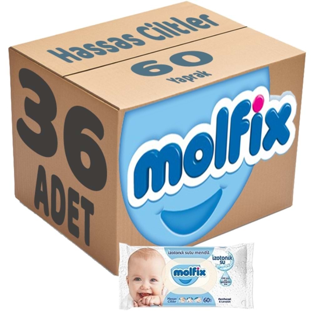 Molfix Islak Havlu Mendil İzotonik Hassas Ciltler 36 Lı Set 60 Yaprak Plastik Kapaklı