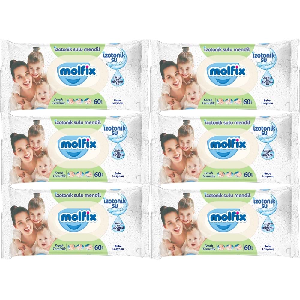 Molfix Islak Havlu Mendil İzotonik Ferah Temizlik 6 Lı set 60 Yaprak Plastik Kapaklı