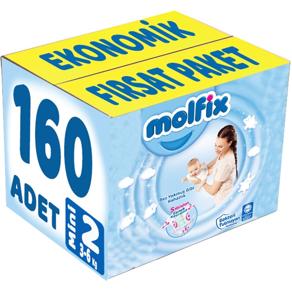 Molfix Bebek Bezi Beden:2 (3-6Kg) Mini 160 Adet Ekonomik Fırsat Pk