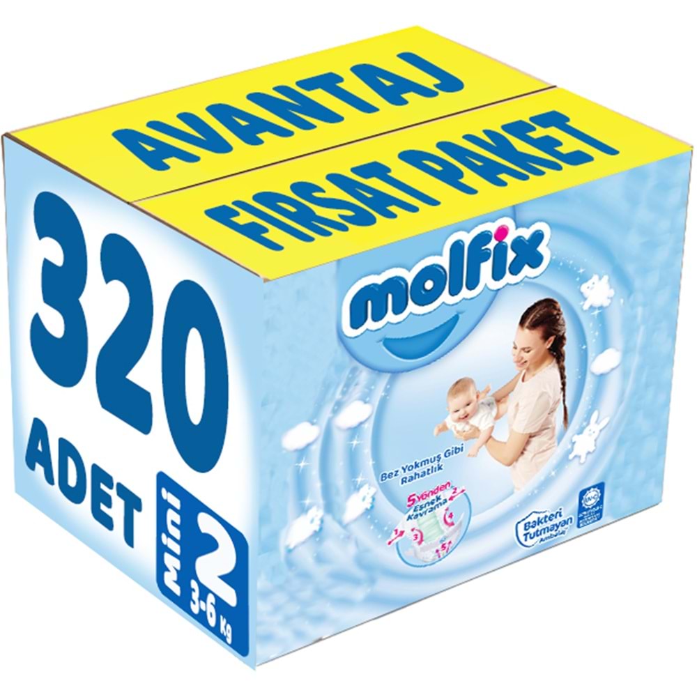 Molfix Bebek Bezi Beden:2 (3-6Kg) Mini 320 Adet Avantaj Fırsat Pk