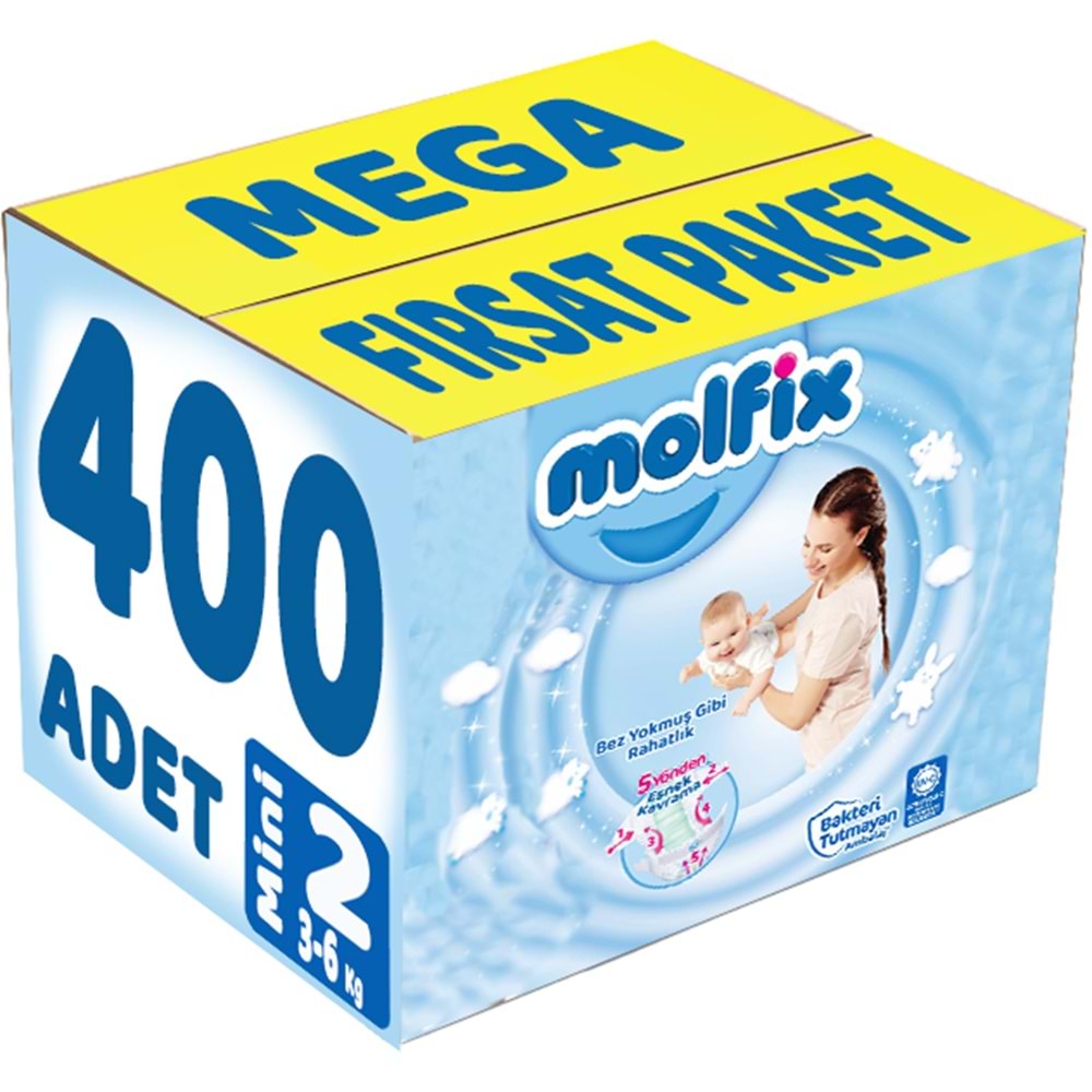 Molfix Bebek Bezi Beden:2 (3-6Kg) Mini 400 Adet Mega Fırsat Pk