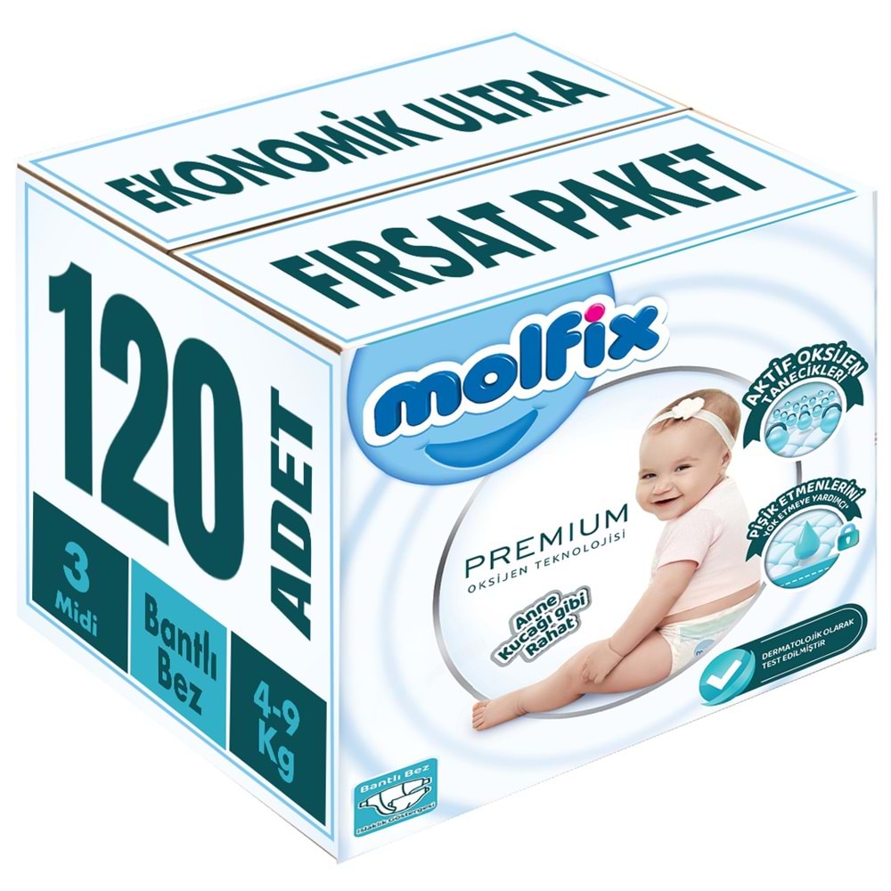Molfix Premium Bebek Bezi Beden:3 (4-9KG) Midi 120 Adet Ekonomik Ultra Fırsat Pk
