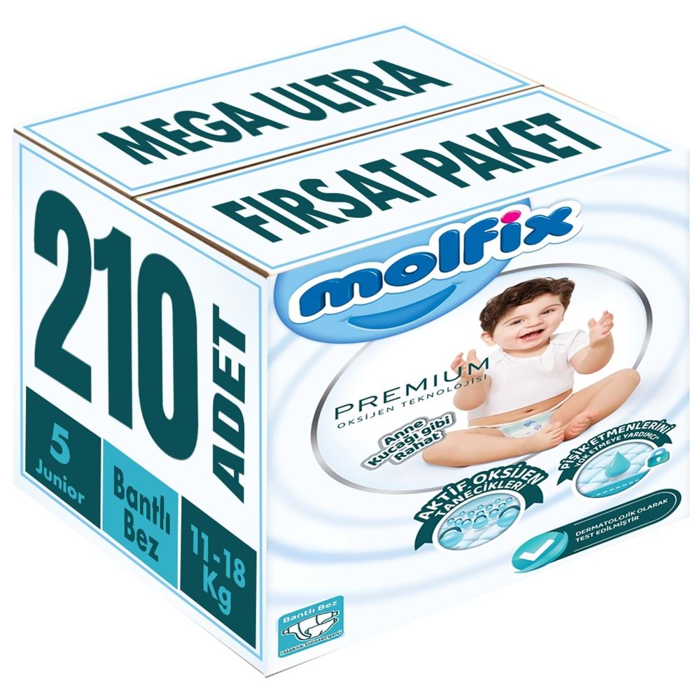 Molfix Premium Bebek Bezi Beden:5 (11-18KG) Junior 210 Adet Mega Ultra Fırsat Pk