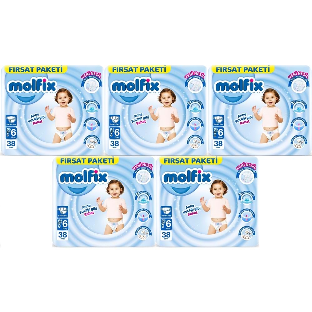 Molfix Bebek Bezi Beden:6 (15+KG) Extra Large 190 Adet Mega Fırsat Pk