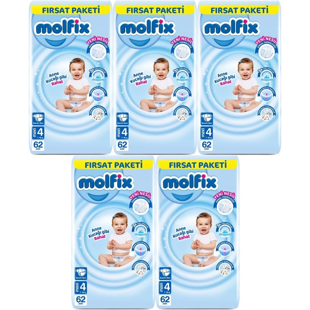 Molfix Bebek Bezi Beden:4 (7-14KG) Maxi 310 Adet Mega Fırsat Pk