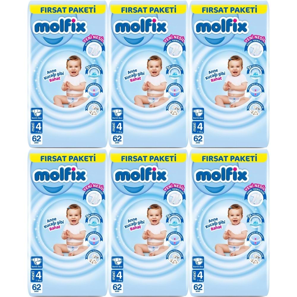 Molfix Bebek Bezi Beden:4 (7-14KG) Maxi 372 Adet Ekstra Fırsat Pk