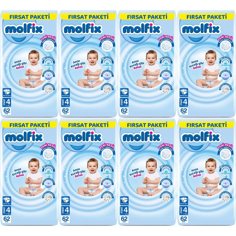 Molfix Bebek Bezi Beden:4 (7-14KG) Maxi 496 Adet Dev Ekonomik Fırsat Pk