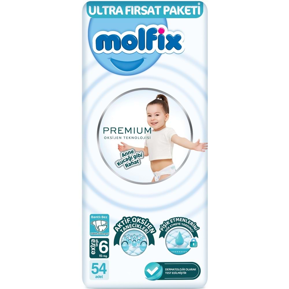 Molfix Premium Bebek Bezi 6 Beden 15+ KG Extra Large 162 Adet Ultra Fırsat Pk + 6 Adet Islak Mendil