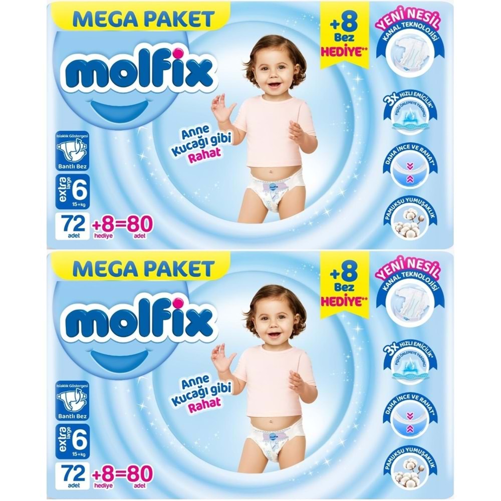 Molfix Bebek Bezi Beden:6 (15+KG) Extra Large 160 Adet Mega Ekonomik Fırsat Pk
