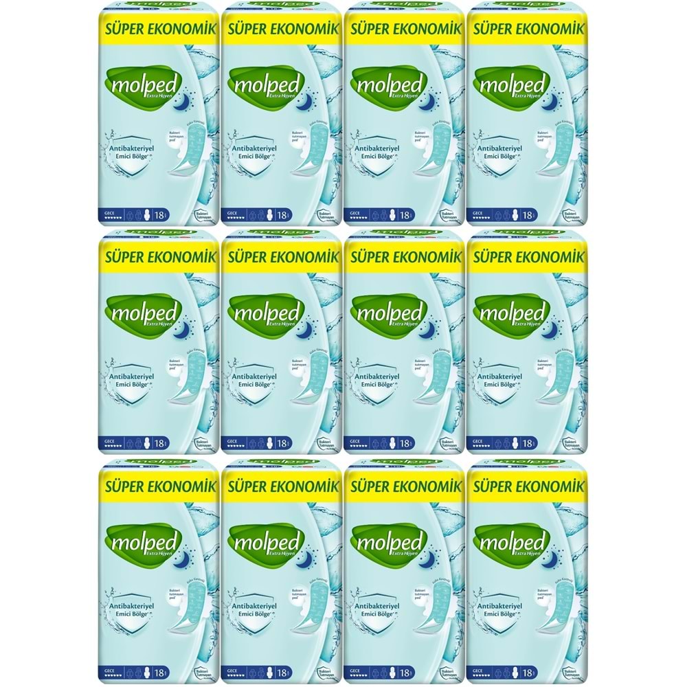 Molped Antibakteriyel Hijyenik Ped Gece 216 Adet Süper Ekonomik Pk (12PK*18)
