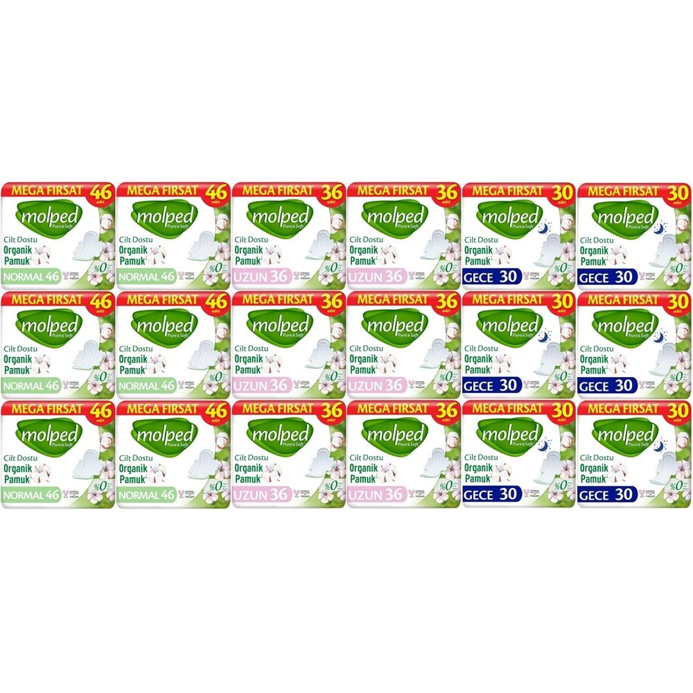 Molped Pure&Soft Hijyenik Ped Avantaj PK Normal 276 + Uzun 216 + Gece 180 Toplam : 672 Adet