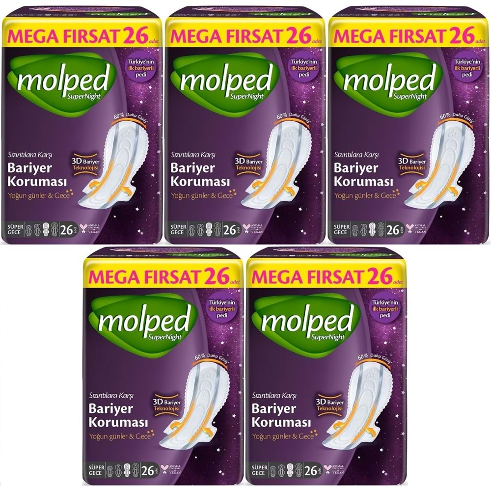 Molped Süper Night Hijyenik Ped Süper Gece 130 Adet Mega Fırsat Pk