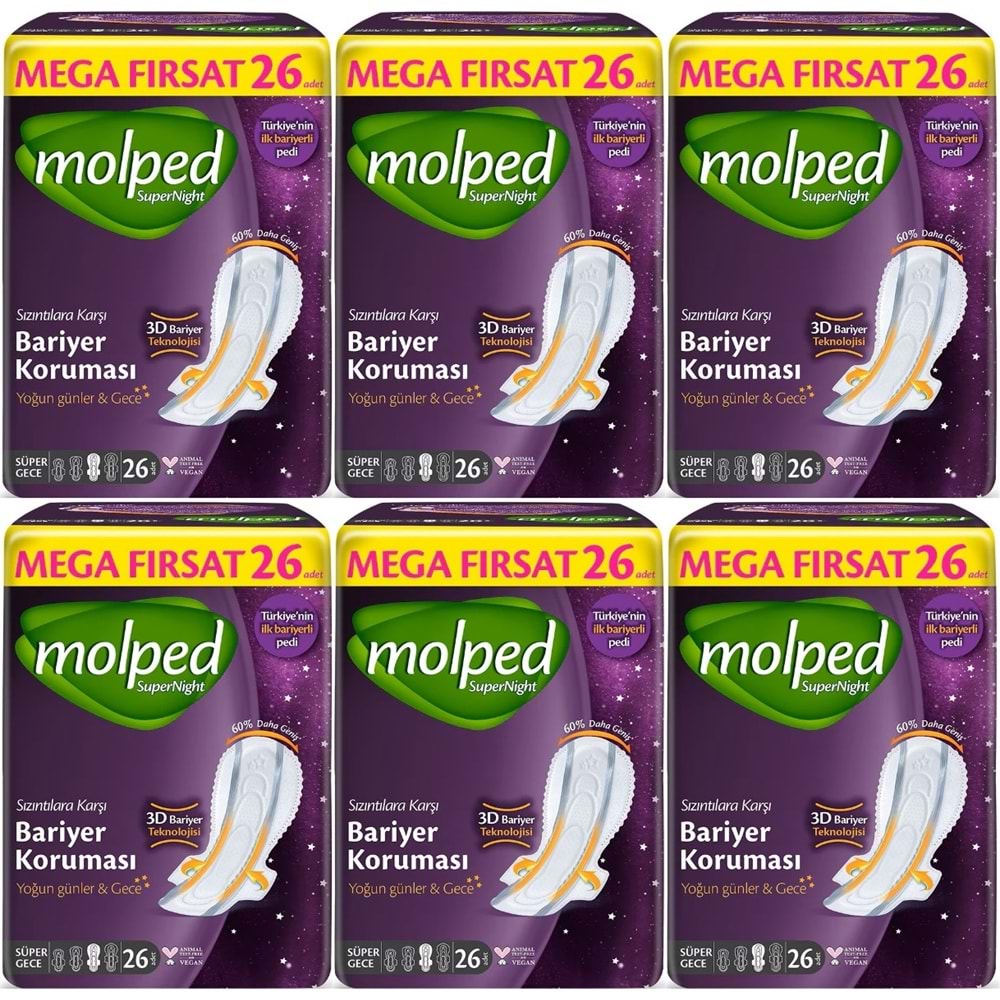 Molped Süper Night Hijyenik Ped Süper Gece 156 Adet Mega Fırsat Pk