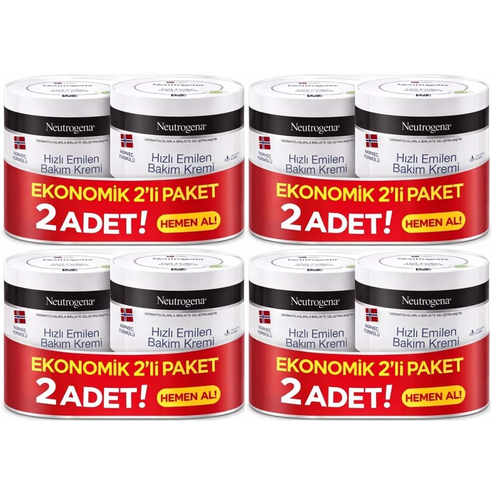 Neutrogena Norveç Formülü Hızlı Emilen Bakım Kremi 200ML+200ML 400ML Avantaj PK (4 Lü Set)