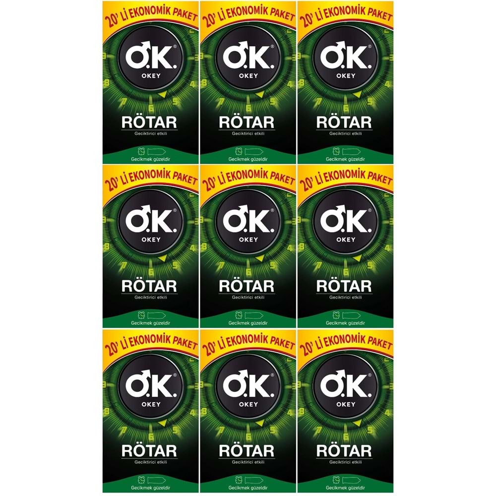 Okey Prezervatif 180 Adet Rötar (Geciktirici Etkili) Ekonomik Pk (9PK*20)