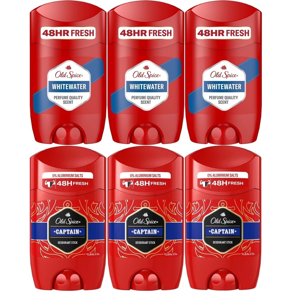 Old Spice WhiteWater & Captain Stick Roll-On Men/Erkek Deodorant 50ML (Karma 6 Lı Set)