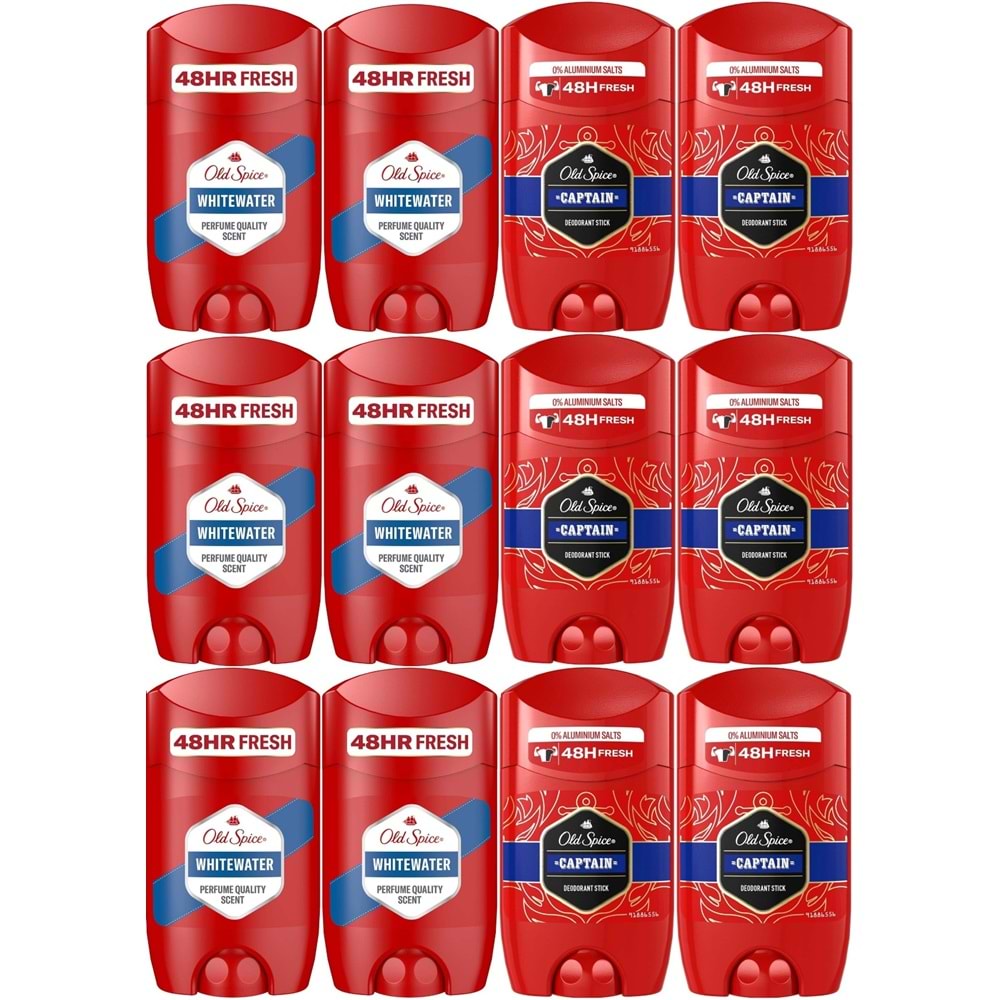 Old Spice WhiteWater & Captain Stick Roll-On Men/Erkek Deodorant 50ML (Karma 12 Li Set)