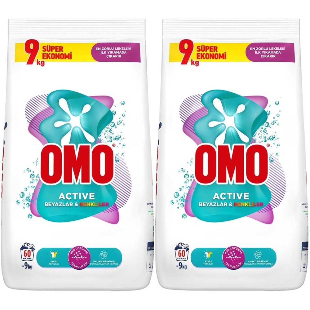 Omo Matik Toz Çamaşır Deterjanı 18KG Beyazlar ve Renkliler (120 Yıkama) (2PK*9KG)