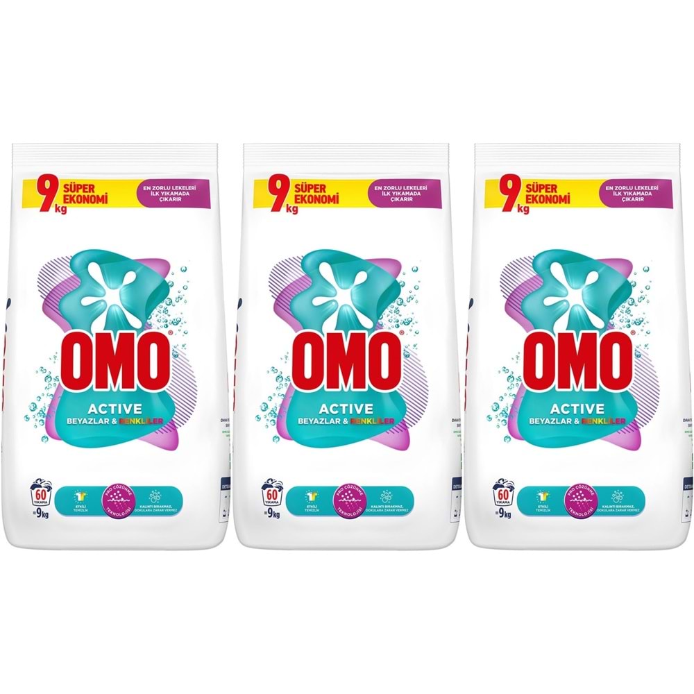 Omo Matik Toz Çamaşır Deterjanı 27KG Beyazlar ve Renkliler (180 Yıkama) (3PK*9KG)