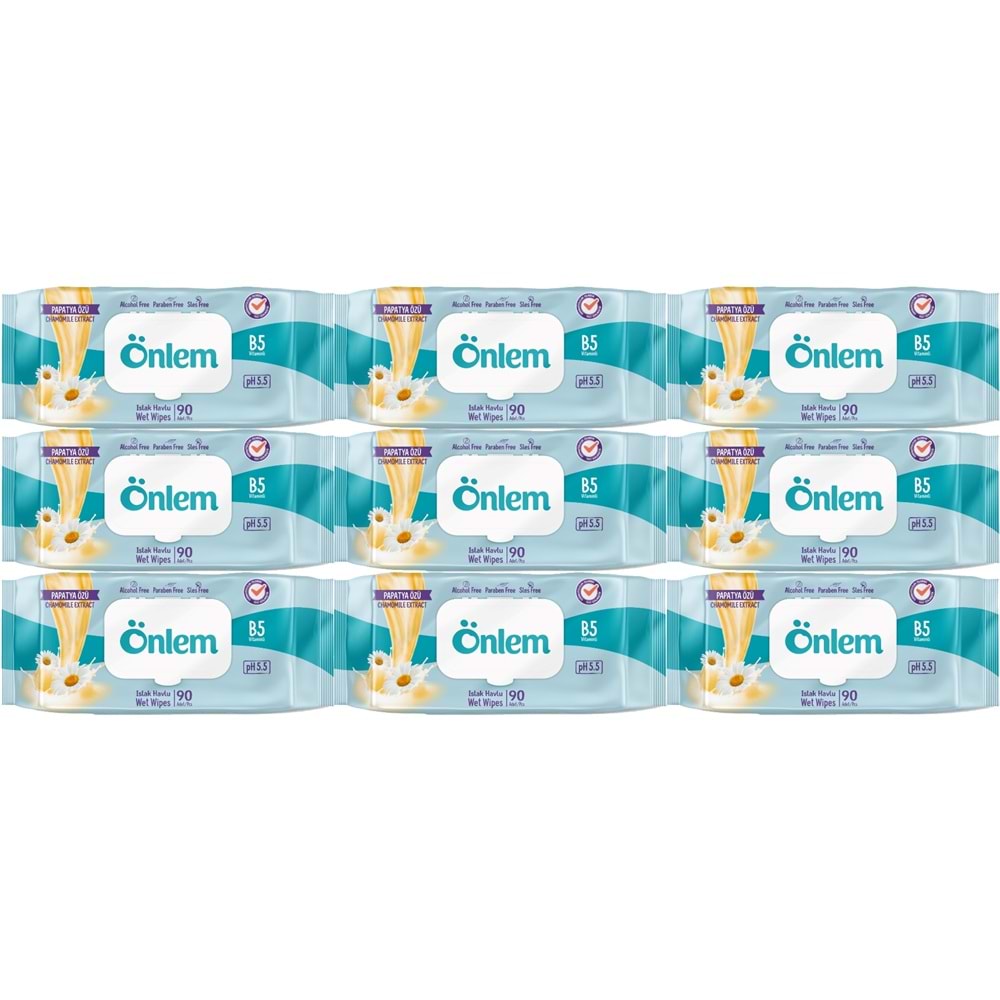 Önlem Islak Havlu Mendil 90 Yaprak Papatya Özü (9 Lu Set) Plastik Kapaklı 810 Yaprak