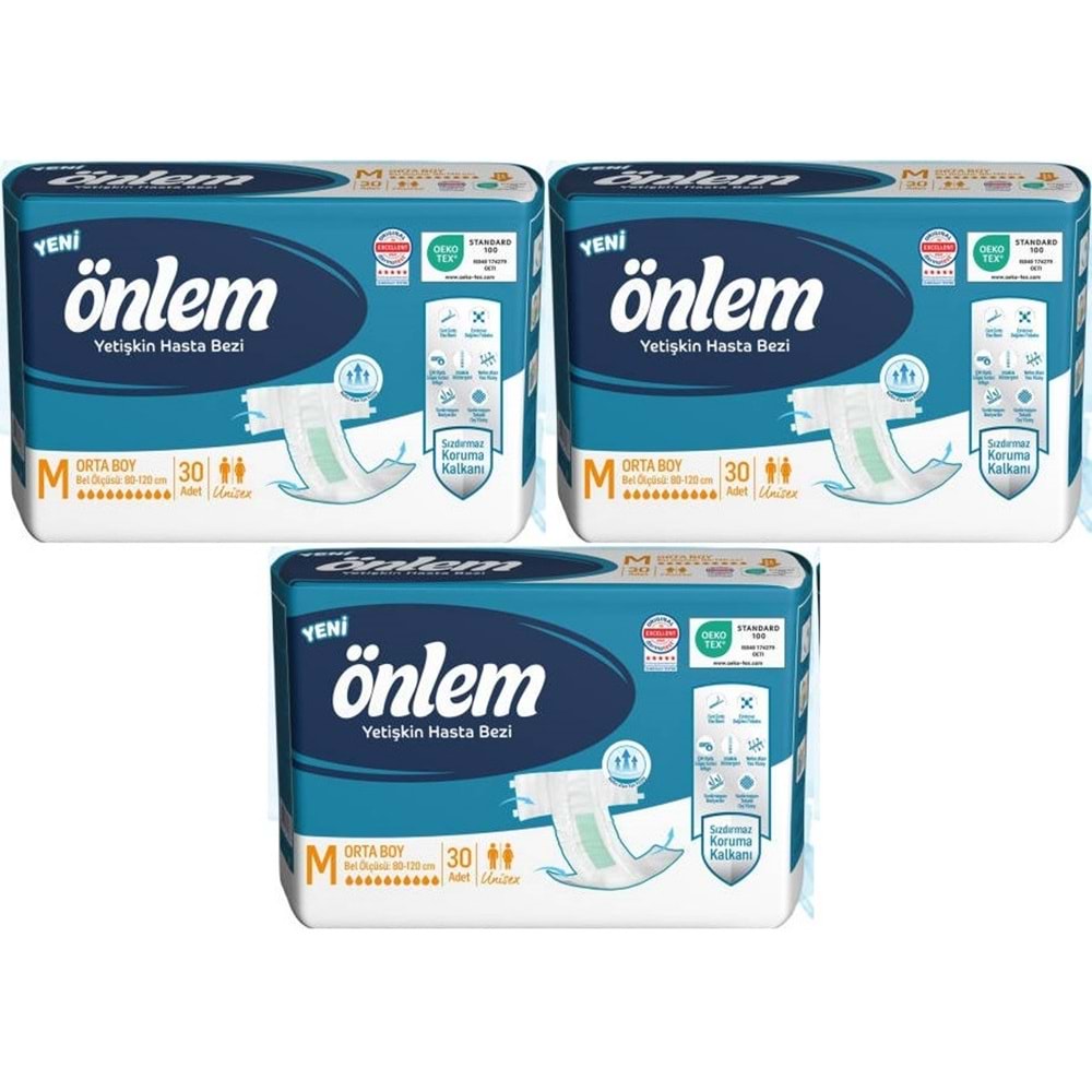 Önlem Yetişkin Bezi Bel Bantlı Tekstil Yüzey M - Medium - Orta 90 Adet (3PK*30)