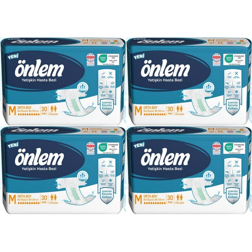 Önlem Yetişkin Bezi Bel Bantlı Tekstil Yüzey M - Medium - Orta 120 Adet (4PK*30)
