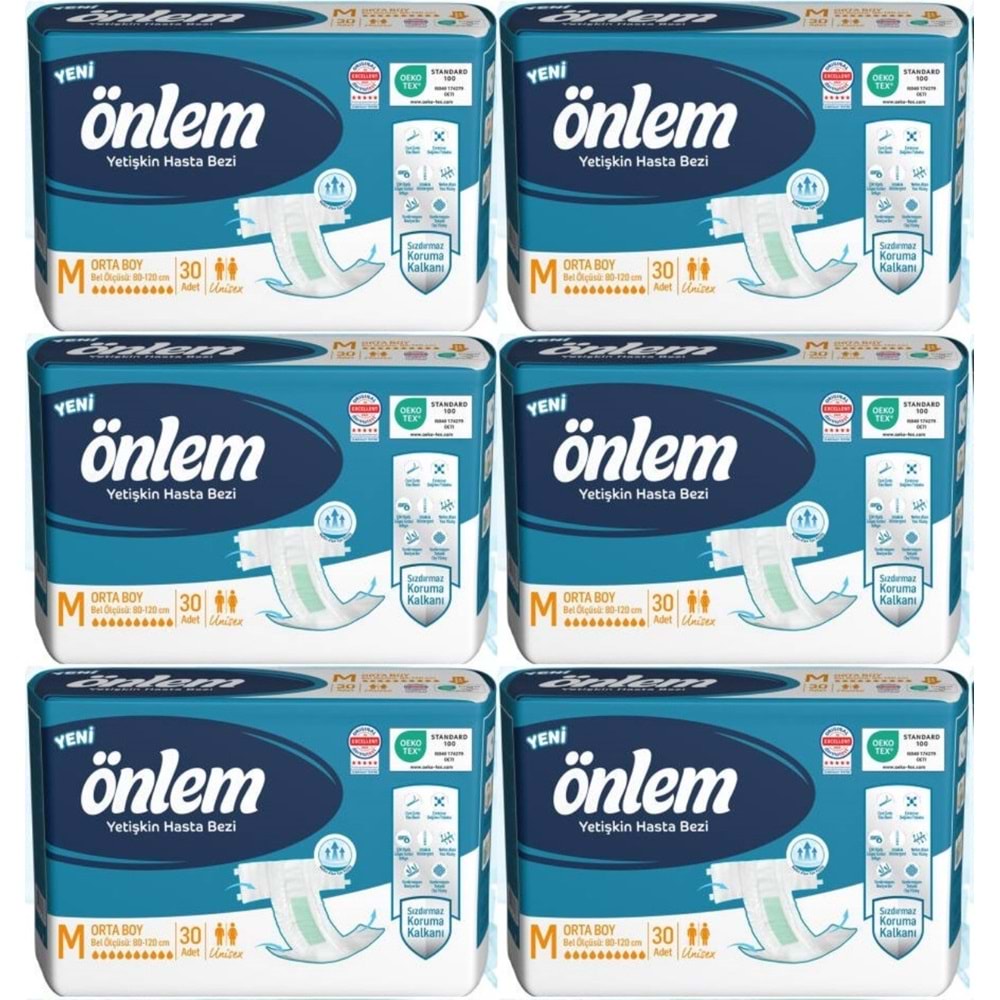 Önlem Hasta Bezi Bel Bantlı Tekstil Yüzey M - Medium - Orta 180 Adet (6PK*30)