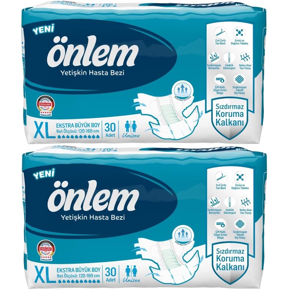 Önlem Hasta Bezi Bel Bantlı Tekstil Yüzey XL - Extra Large - Ekstra Büyük 60 Adet (2PK*30)
