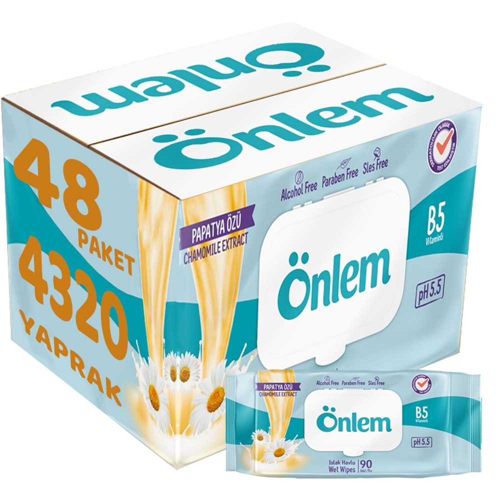 Önlem Islak Havlu Mendil 90 Yaprak Papatya Özü (48 Li Set) Plastik Kapaklı 4320 Yaprak