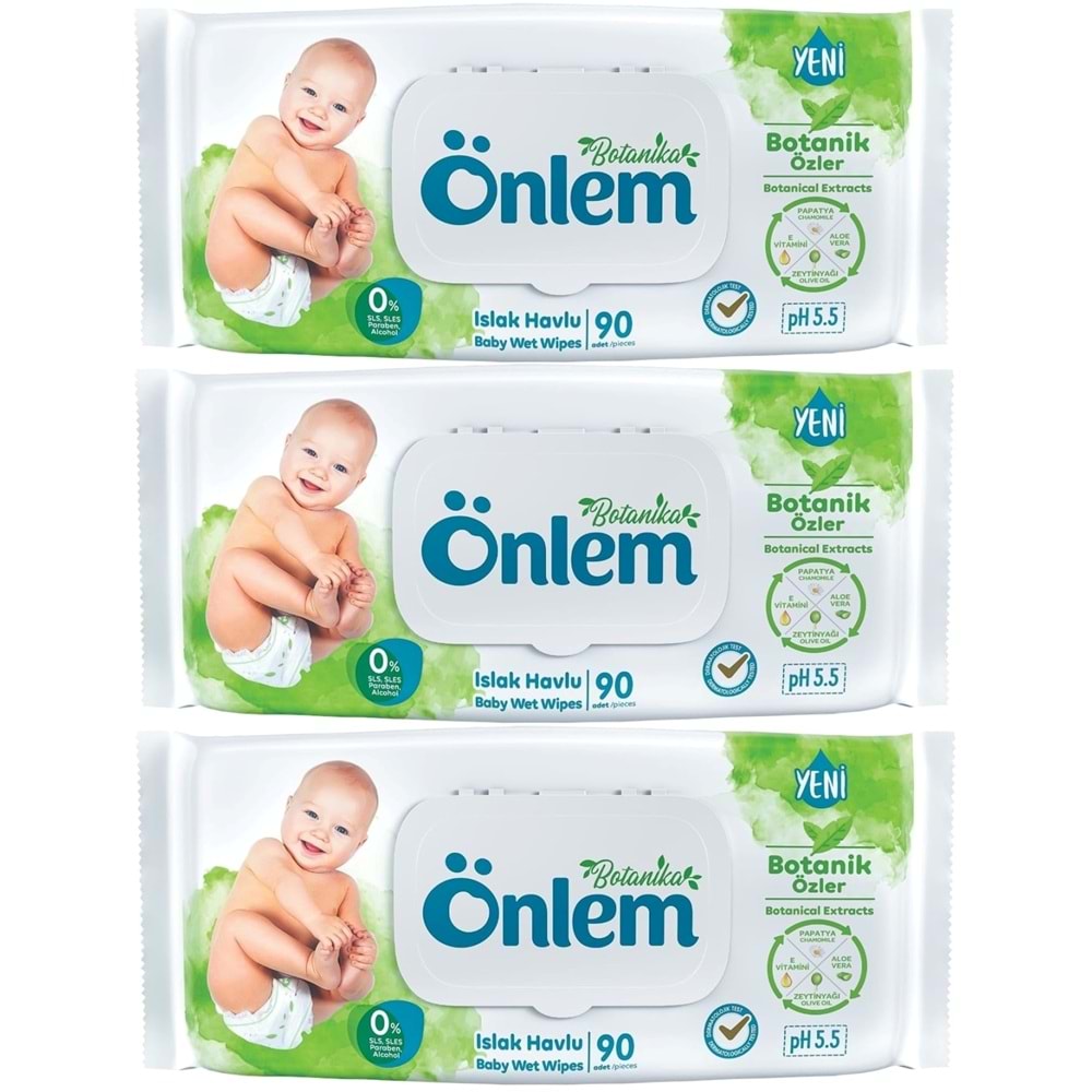 Önlem Islak Havlu Mendil 90 Yaprak Botanika Özlü (3 Lü Set) Plastik Kapaklı 270 Yaprak