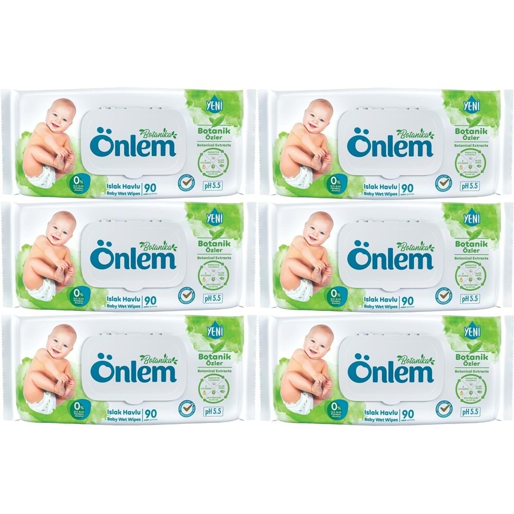 Önlem Islak Havlu Mendil 90 Yaprak Botanika Özlü (6 Lı Set) Plastik Kapaklı 540 Yaprak