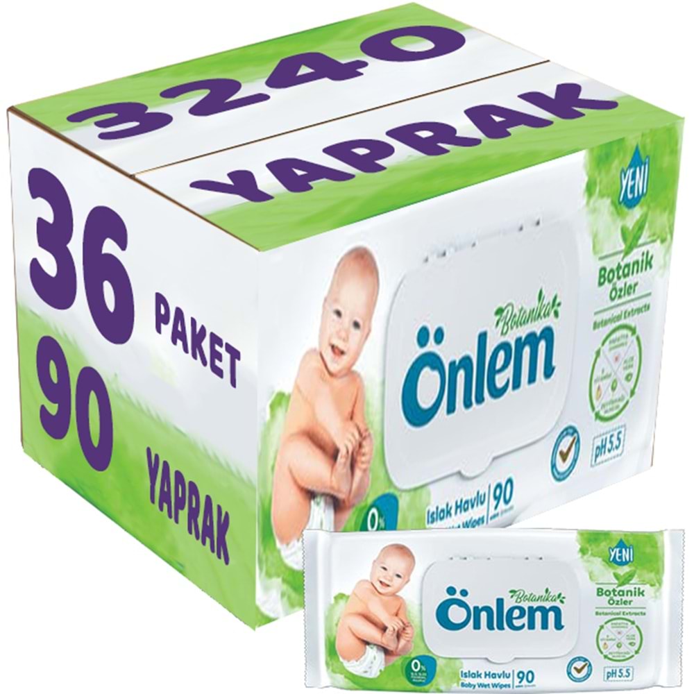 Önlem Islak Havlu Mendil 90 Yaprak Botanika Özlü (36 Lı Set) Plastik Kapaklı 3240 Yaprak