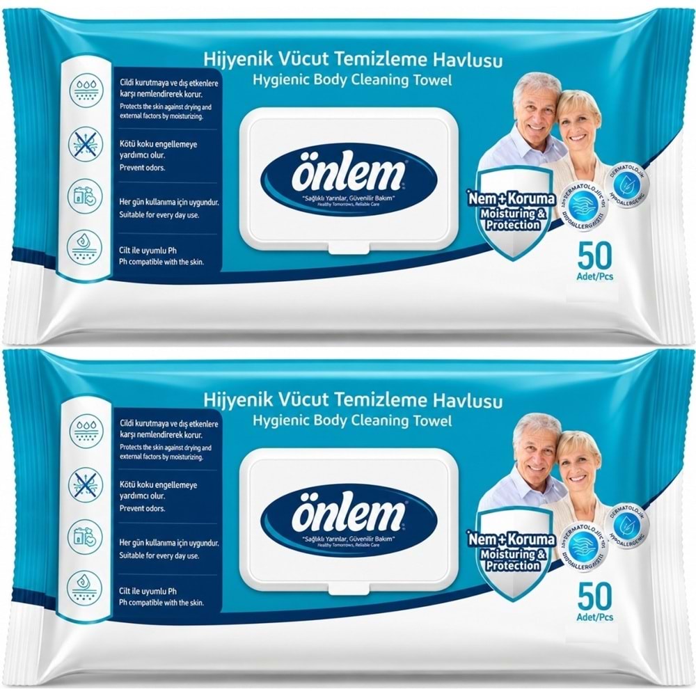 Önlem Hijyenik Vücut Temizleme Islak Mendil Havlu 100 Yaprak (2PK*50)