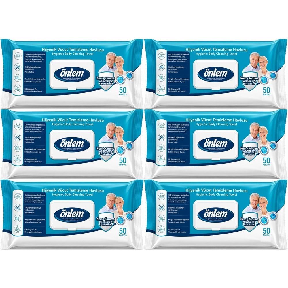 Önlem Hijyenik Vücut Temizleme Islak Mendil Havlu 300 Yaprak (6PK*50)