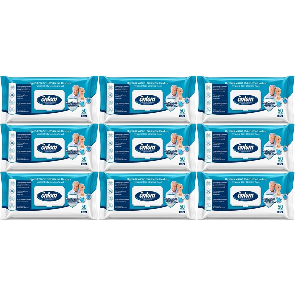 Önlem Hijyenik Vücut Temizleme Islak Mendil Havlu 450 Yaprak (9PK*50)