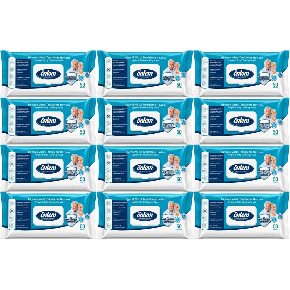 Önlem Hijyenik Vücut Temizleme Islak Mendil Havlu 600 Yaprak (12PK*50)