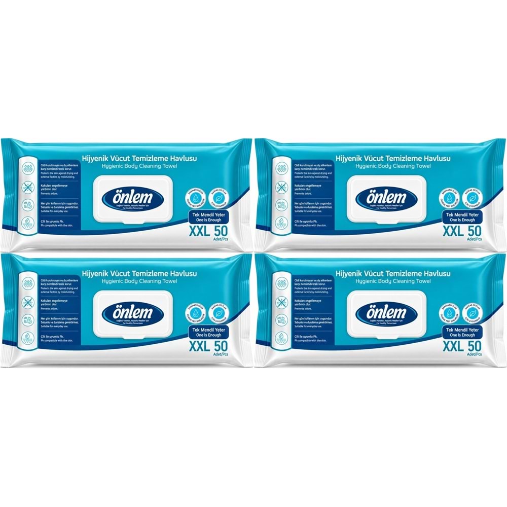 Önlem Hijyenik Vücut Temizleme Islak Mendil Havlu 200 Yaprak (Ebat XXL) (4PK*50)