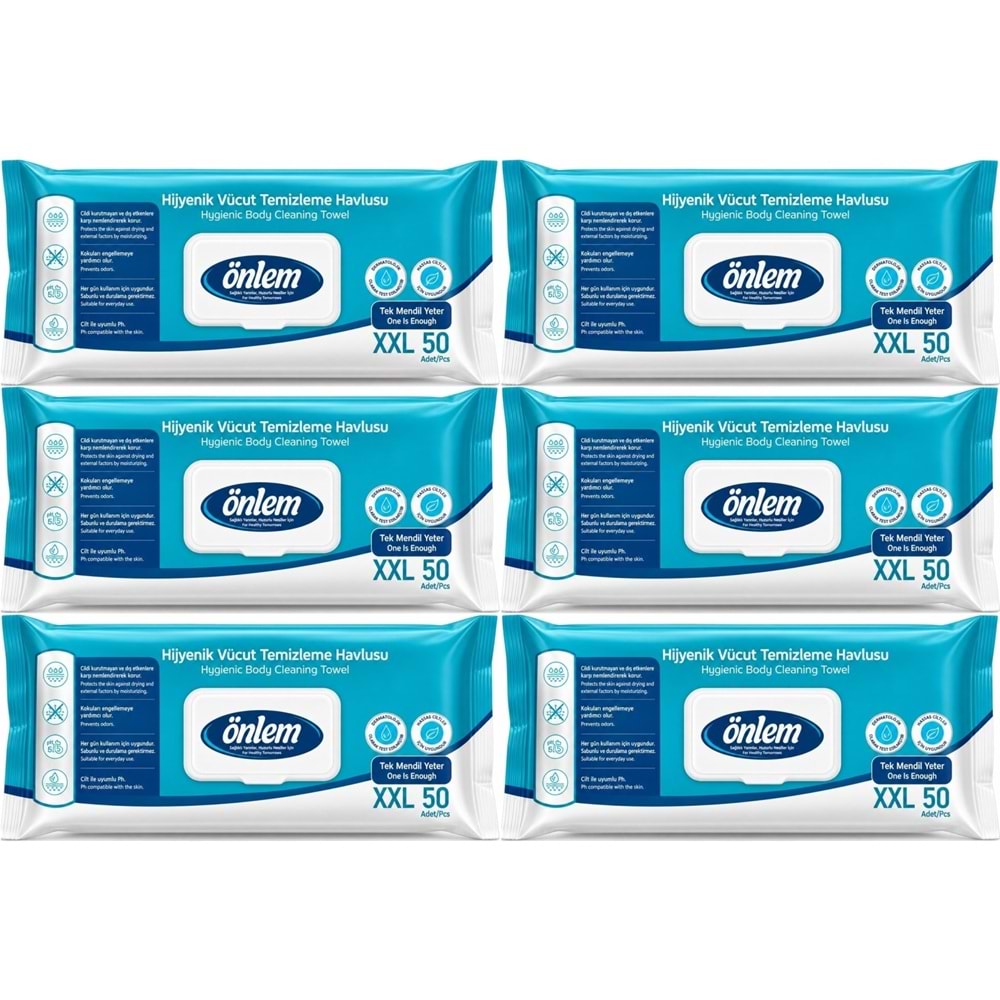 Önlem Hijyenik Vücut Temizleme Islak Mendil Havlu 300 Yaprak (Ebat XXL) (6PK*50)