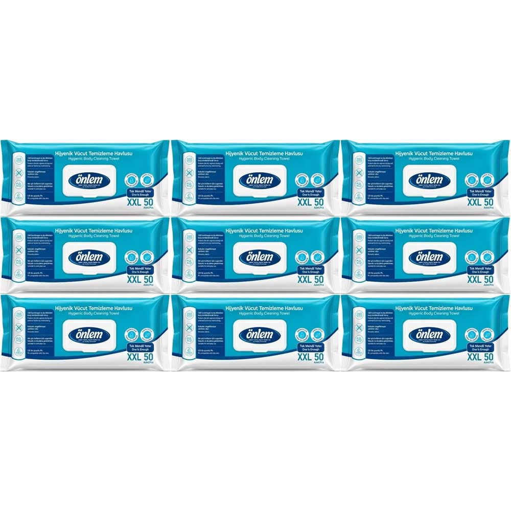 Önlem Hijyenik Vücut Temizleme Islak Mendil Havlu 450 Yaprak (Ebat XXL) (9PK*50)